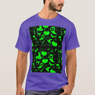 Halloween-Muster Schwarz Light Reactive Graphic T-Shirt