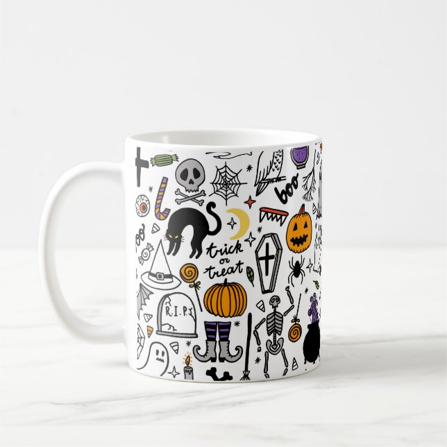 Halloween-Muster. Vintager Hintergrund Kaffeetasse (Links)