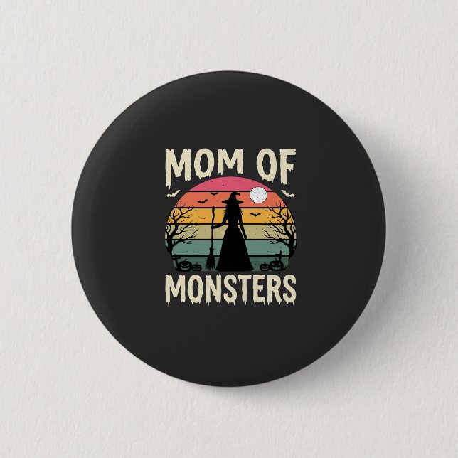 Halloween-Mutter der Monster Hexe Sonnenuntergang Button (Vorderseite)