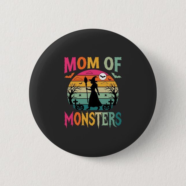 Halloween-Mutter der Monster Hexe Sonnenuntergang Button (Vorderseite)