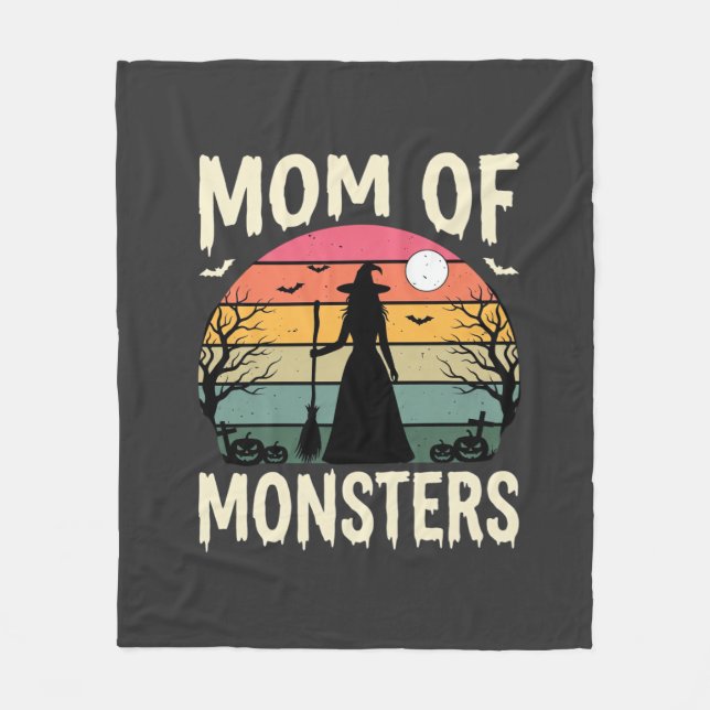 Halloween-Mutter der Monster Hexe Sonnenuntergang Fleecedecke (Vorderseite)