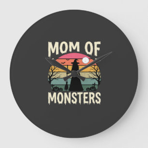Halloween-Mutter der Monster Hexe Sonnenuntergang Große Wanduhr