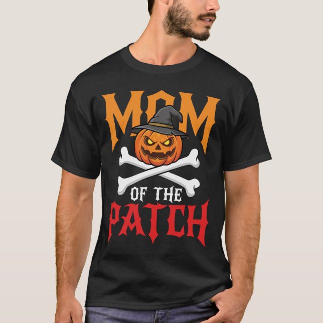Halloween-Mutter des Patch-Kürbis-Hexe T-Shirt (Vorderseite)
