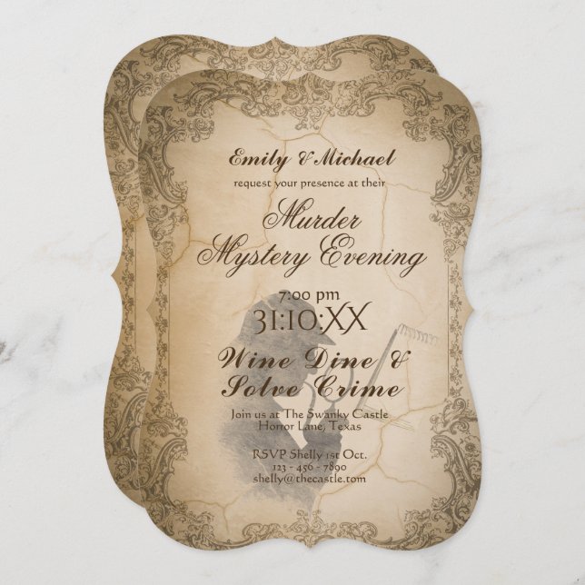 Halloween Mystery Party Vintage Kalligraphie Einladung (Vorne/Hinten)