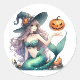 Halloween Mystical Mermaid Girl Runder Aufkleber