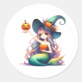 Halloween Mystical Mermaid Girl Runder Aufkleber