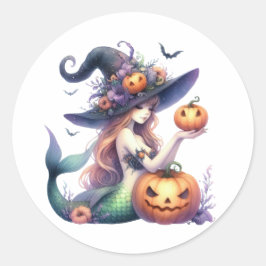 Halloween Mystical Mermaid Girl Runder Aufkleber