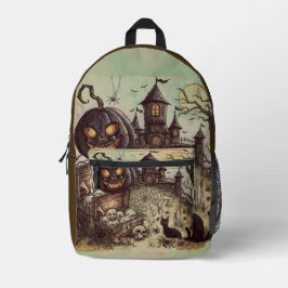 Halloween Nacht : Die Gruselige Schwarze Kürbiswä Bedruckter Rucksack