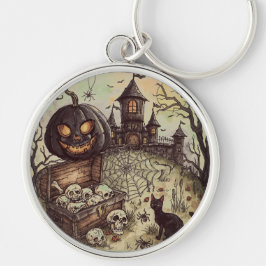 Halloween Nacht : Die gruselige schwarze Kürbiswa Schlüsselanhänger