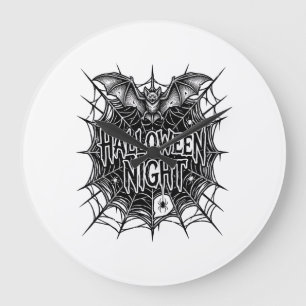 Halloween-Nacht-Fledermaus-Spinnennetz-Vintage-Shi Große Wanduhr