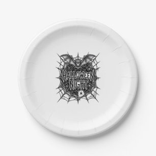 Halloween-Nacht-Fledermaus-Spinnennetz-Vintage-Shi Pappteller