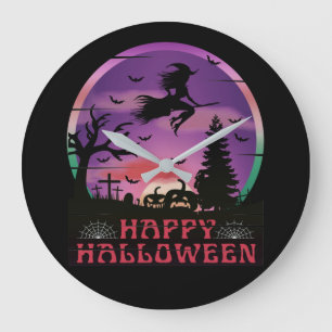 HALLOWEEN NACHT FRIEDHOF HEXE GROßE WANDUHR