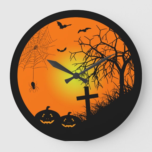 Halloween-Nacht Große Wanduhr (Vorderseite)