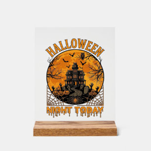 Halloween Nacht Heute Geisterhaus Kürbisse Eule Acrylschild