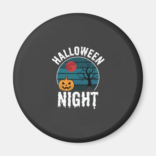 Halloween-Nacht-Kürbisbaum-Vektor Magnet (Vorne)
