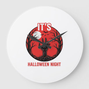 Halloween-Nacht Vintage-Stichvektor-Design_1 Große Wanduhr