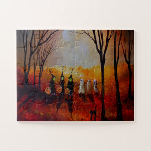 Halloween Nacht Vollmond Geister und Hexen Puzzle
