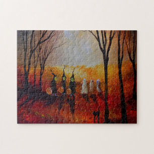 Halloween-Nacht Vollmond Geister und Hexen Puzzle