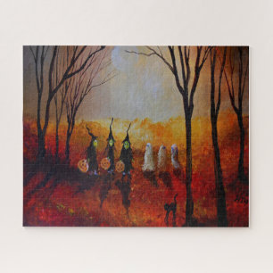 Halloween-Nacht Vollmond Geister und Hexen Puzzle