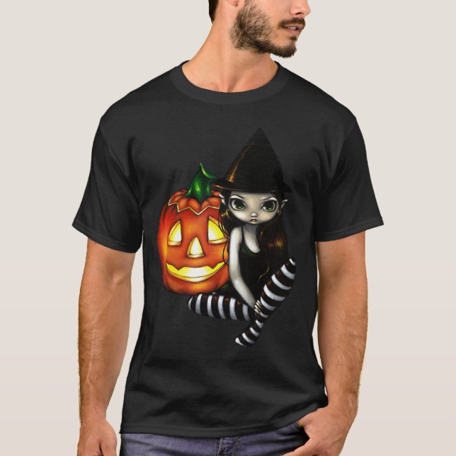 Halloween-Nachtniedliche gotische Hexe u. Kürbis T-Shirt (Vorderseite)