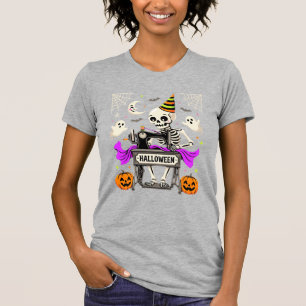 Halloween-Näh-Skelett-Gruft-Ghost-Kürbis-Nähen T-Shirt