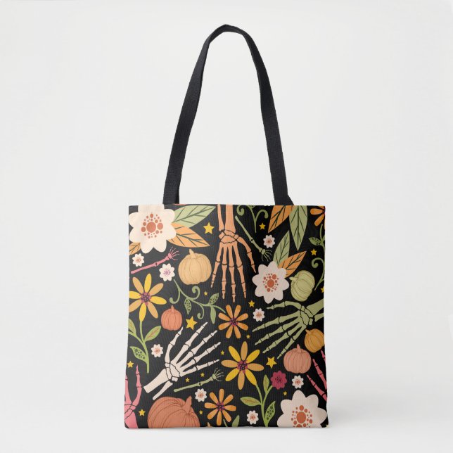 Halloween nahtloses Muster mit Knochen und Blumen  (Vorderseite)