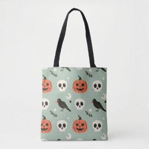 Halloween nahtloses Muster mit Raben, Totenköpfen