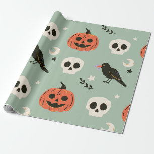 Halloween nahtloses Muster mit Raben, Totenköpfen Geschenkpapier