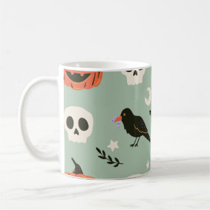 Halloween nahtloses Muster mit Raben, Totenköpfen Kaffeetasse