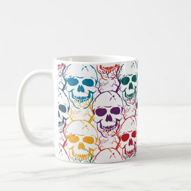 Halloween nahtloses Muster mit Schädeln. farbig b Kaffeetasse (Links)