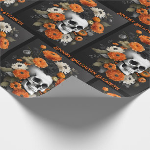 Halloween Name Gothic Skull & Blume Geschenkpapier