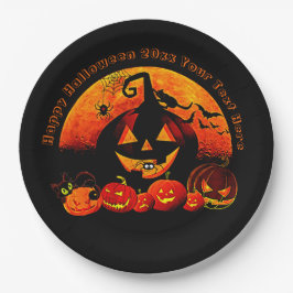Halloween Name Jahr 20xx Glow Pumpkin Cat Web 9" Pappteller
