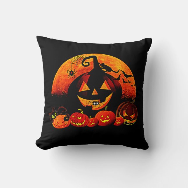 Halloween Name Jahr 20xx Glow Pumpkin Cat Web Kissen (Vorderseite)