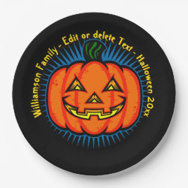 Halloween Name Jahr 20xx Neon Glow Look Pumpkin 9" Pappteller