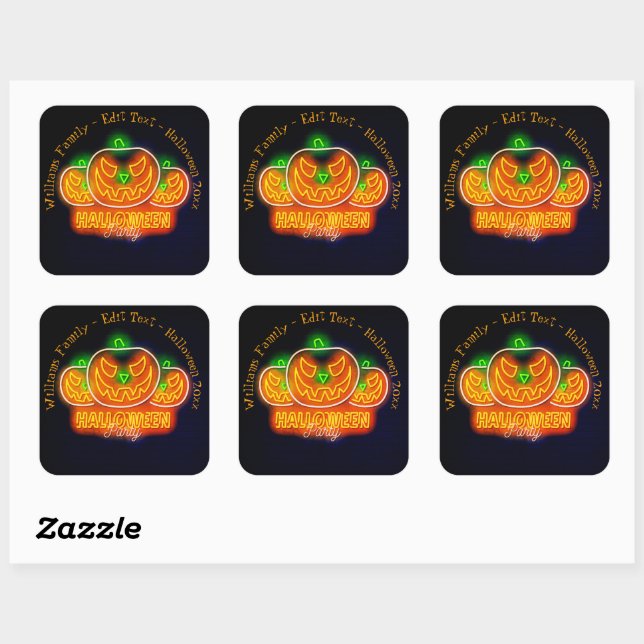 Halloween Name Jahr 20xx Neon Glow Look Pumpkin Quadratischer Aufkleber (Blatt)