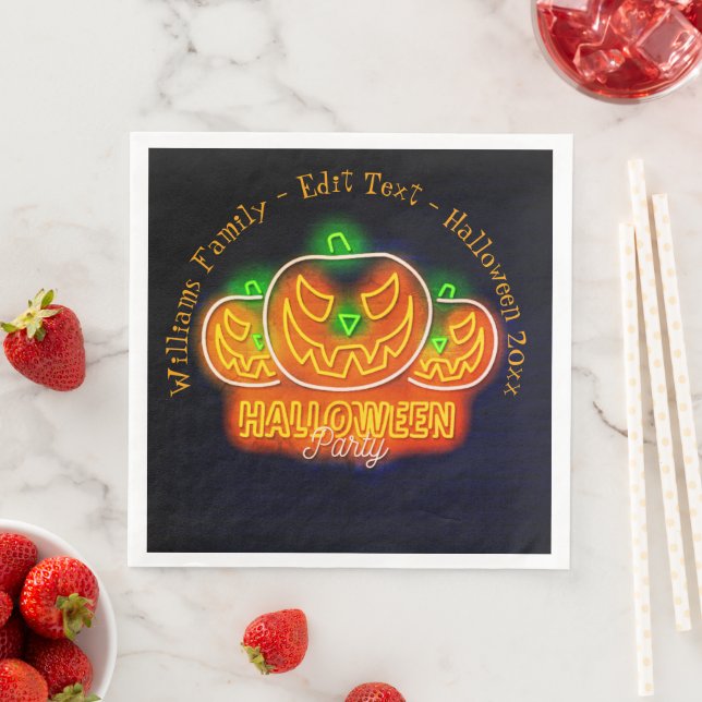 Halloween Name Jahr 20xx Neon Glow Look Pumpkin Serviette (Beispiel)