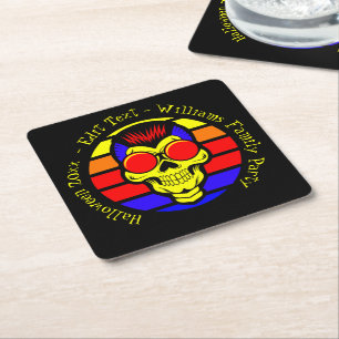 Halloween Name Jahr 20xx Text Retro Sunset Skull Rechteckiger Pappuntersetzer