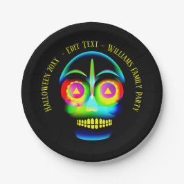 Halloween Name Year Neon Look Glow Blue Skull 7" Pappteller