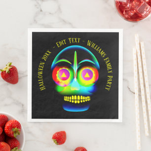 Halloween Name Year Neon Look Glow Blue Skull Serviette