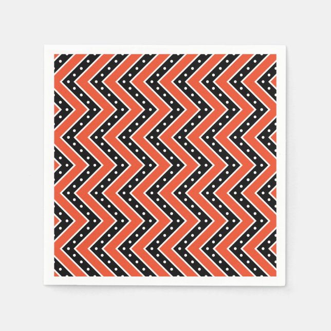 Halloween Napkin/Orange mit schwarz Zickzack Serviette (Vorderseite)