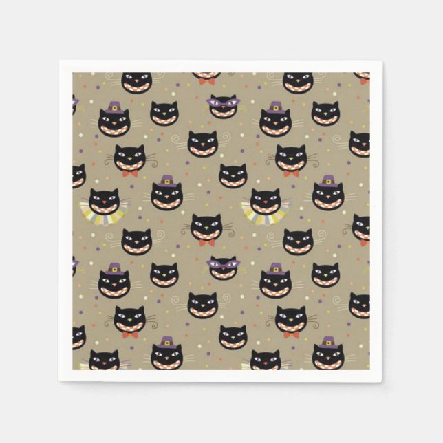 Halloween Napkin/Schwarze Katzen Serviette (Vorderseite)