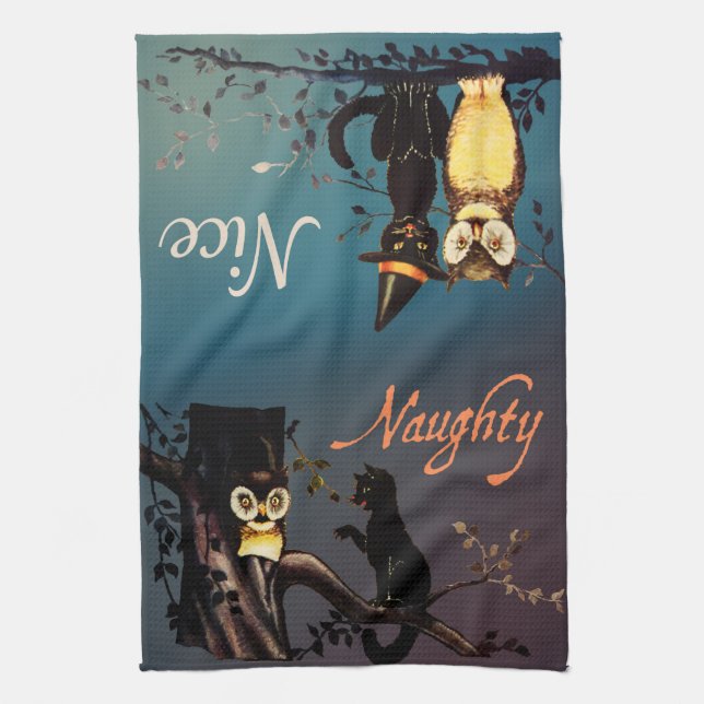 Halloween Naughty oder Nice Handtuch - Katze und S (Vertikal)