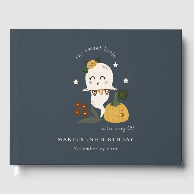Halloween Navy Ghost Little Boo Jedes Alter Geburt Gästebuch (Vorderseite)