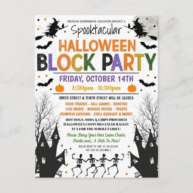 Halloween Neighhood Block Party Einladung Postkarte (Vorderseite)