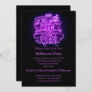 Halloween Neon Glow Look Lila Trick Leckerei Party Einladung