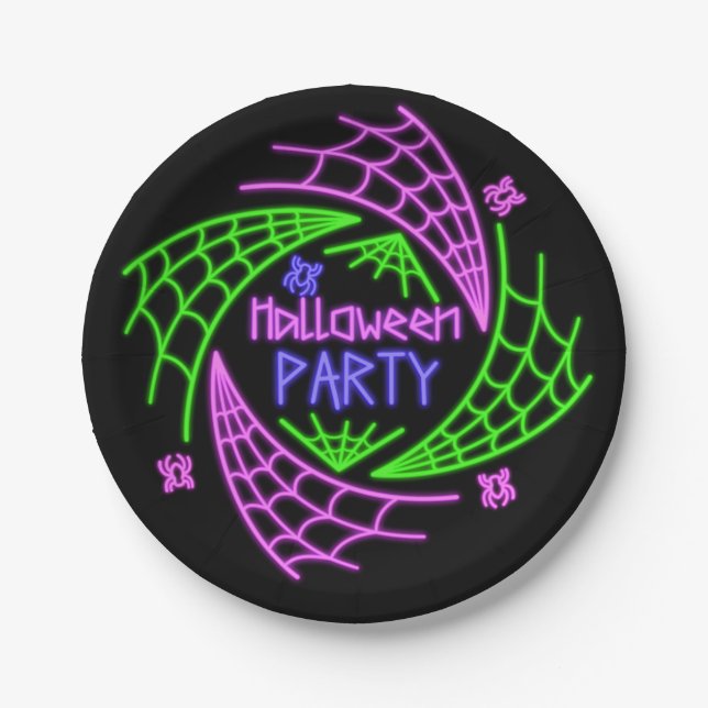 Halloween Neon Glow Look Spider Web Party 7" Pappteller (Vorderseite)
