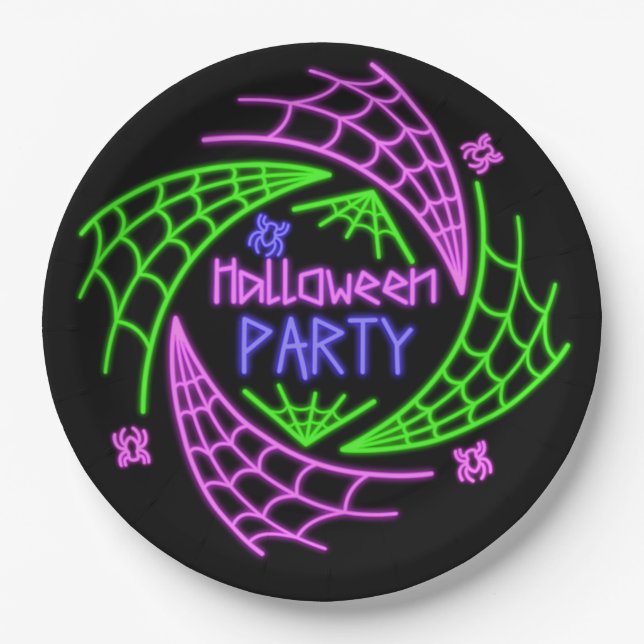 Halloween Neon Glow Look Spider Web Party 9" Pappteller (Vorderseite)