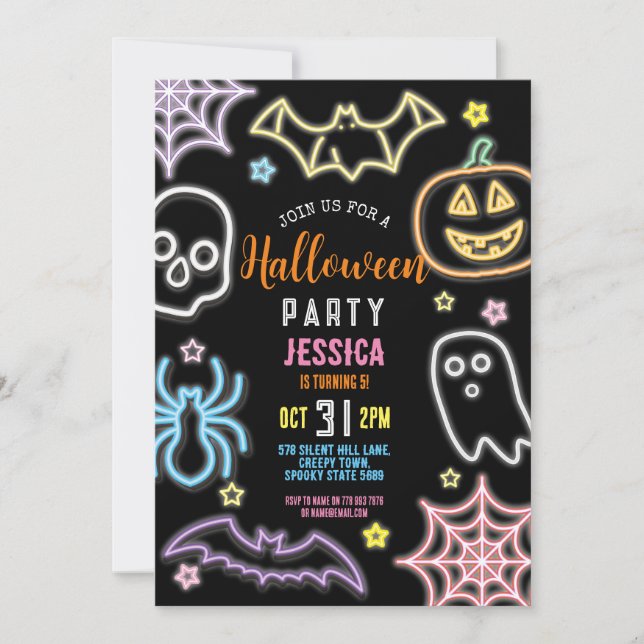 Halloween Neon Kids Party Glow Dark Party Einladung (Vorderseite)