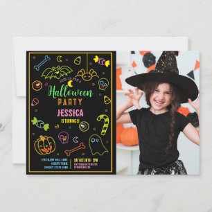 Halloween Neon Kids Party Glow Dark Party Foto Einladung