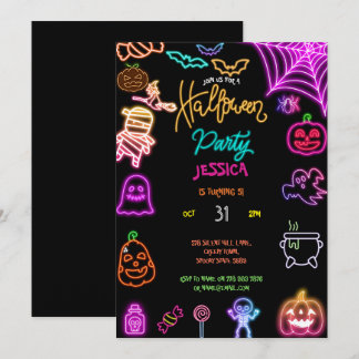 Halloween Neon Kindergeburtstag Party Glow Dark Einladung